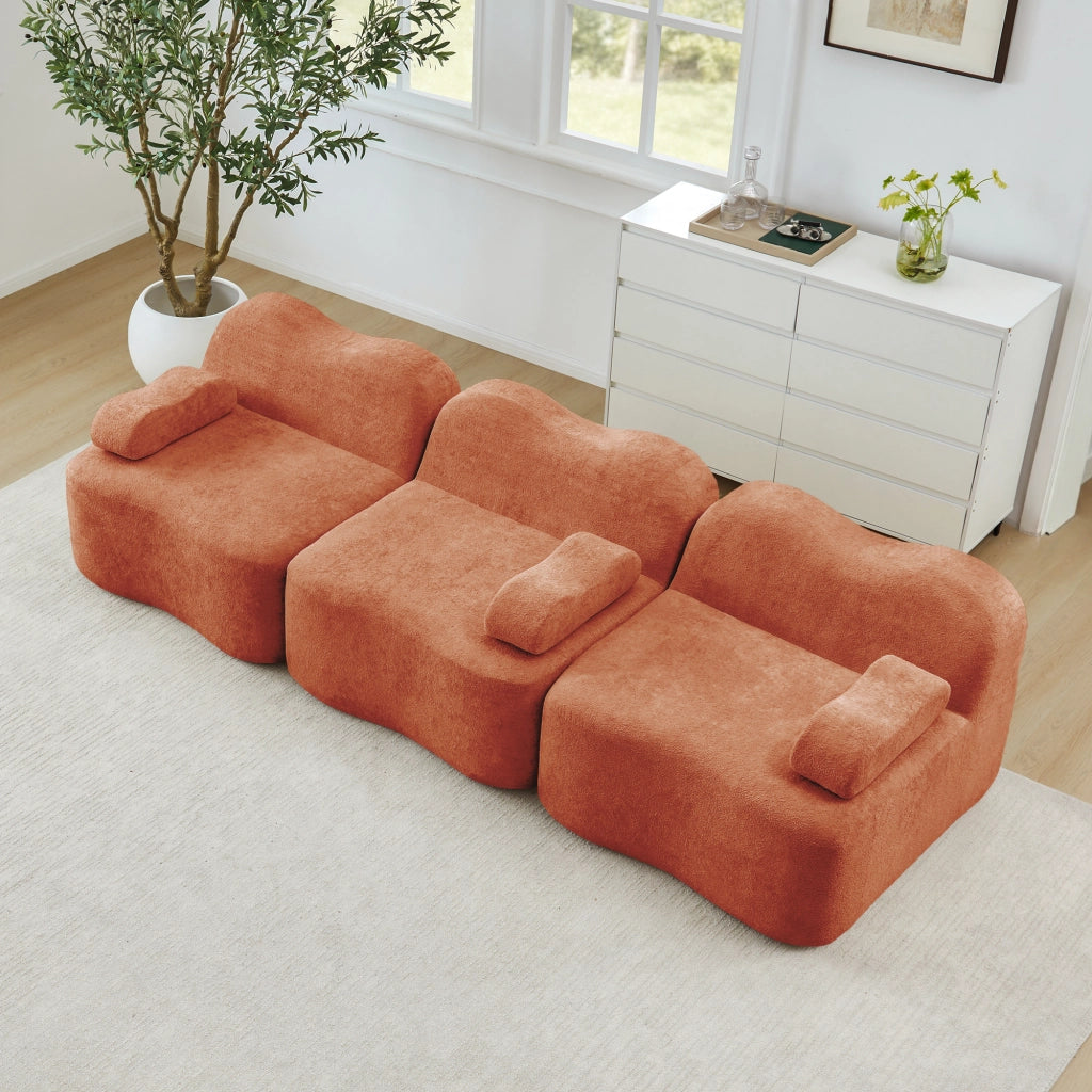 Divano Modulare 3 Posti con Braccioli ¨C MINIMAL ¨C Tessuto Arancione, Seduta Profonda