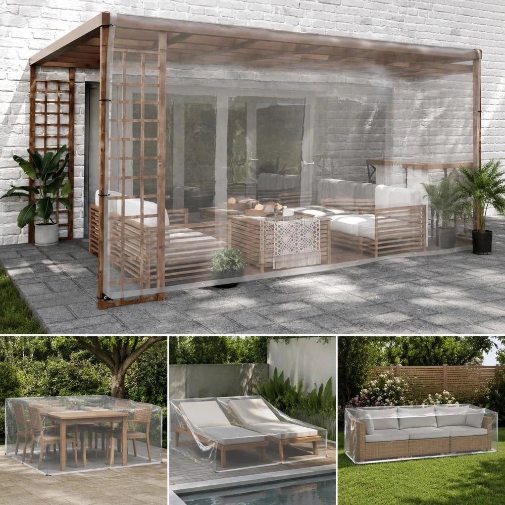 Telo trasparente con occhielli, 5x10 m, in polietilene, versatile e resistente, ideale per esterni, giardino e balcone