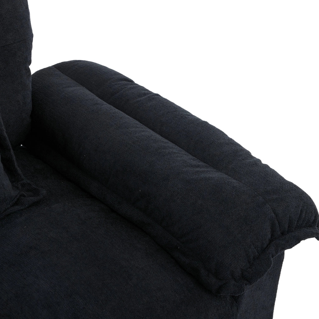 Poltrona girevole 360° con cuscino di supporto e base in metallo in tessuto nero