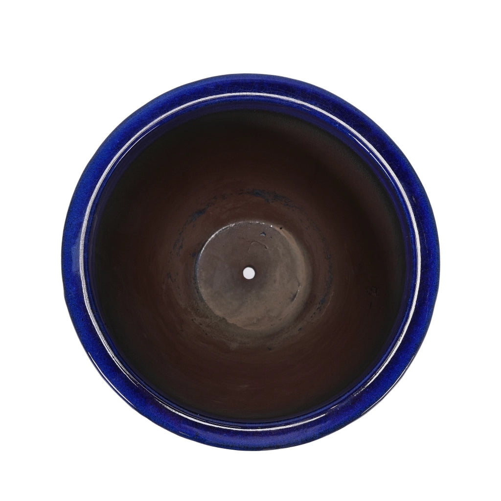 Vaso da fiori artigianale in ceramica blu navy con motivo a rombi per piante grandi da interno ed esterno 42 × 54 cm