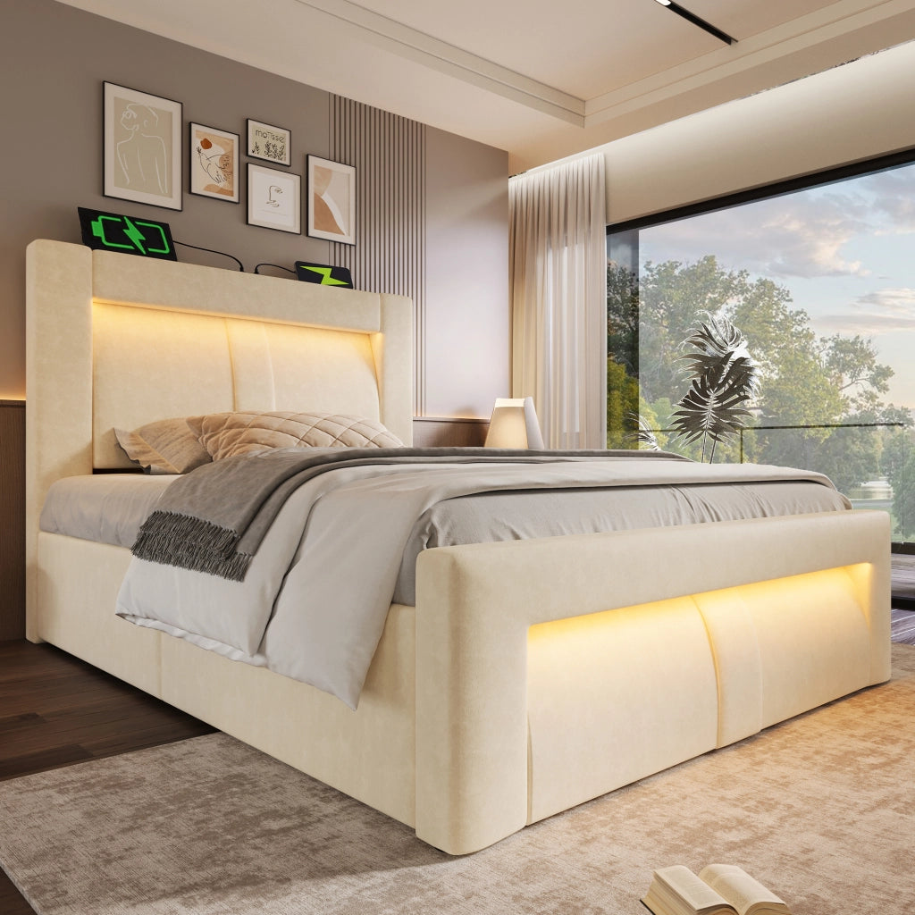 Letto singolo contenitore 90x200 cm beige con materasso