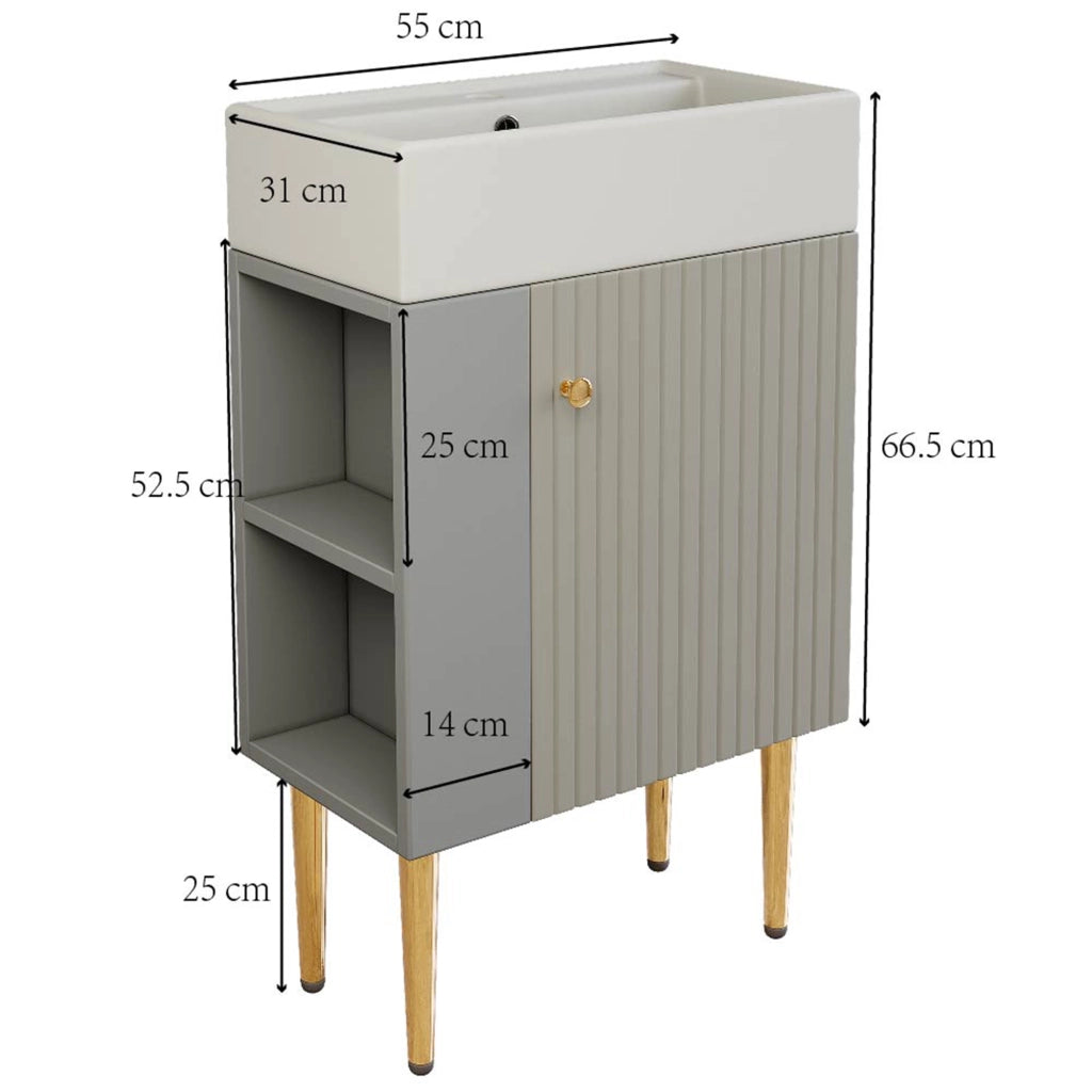 Mobile bagno con lavabo e sottolavabo 55 cm, grigio chiaro