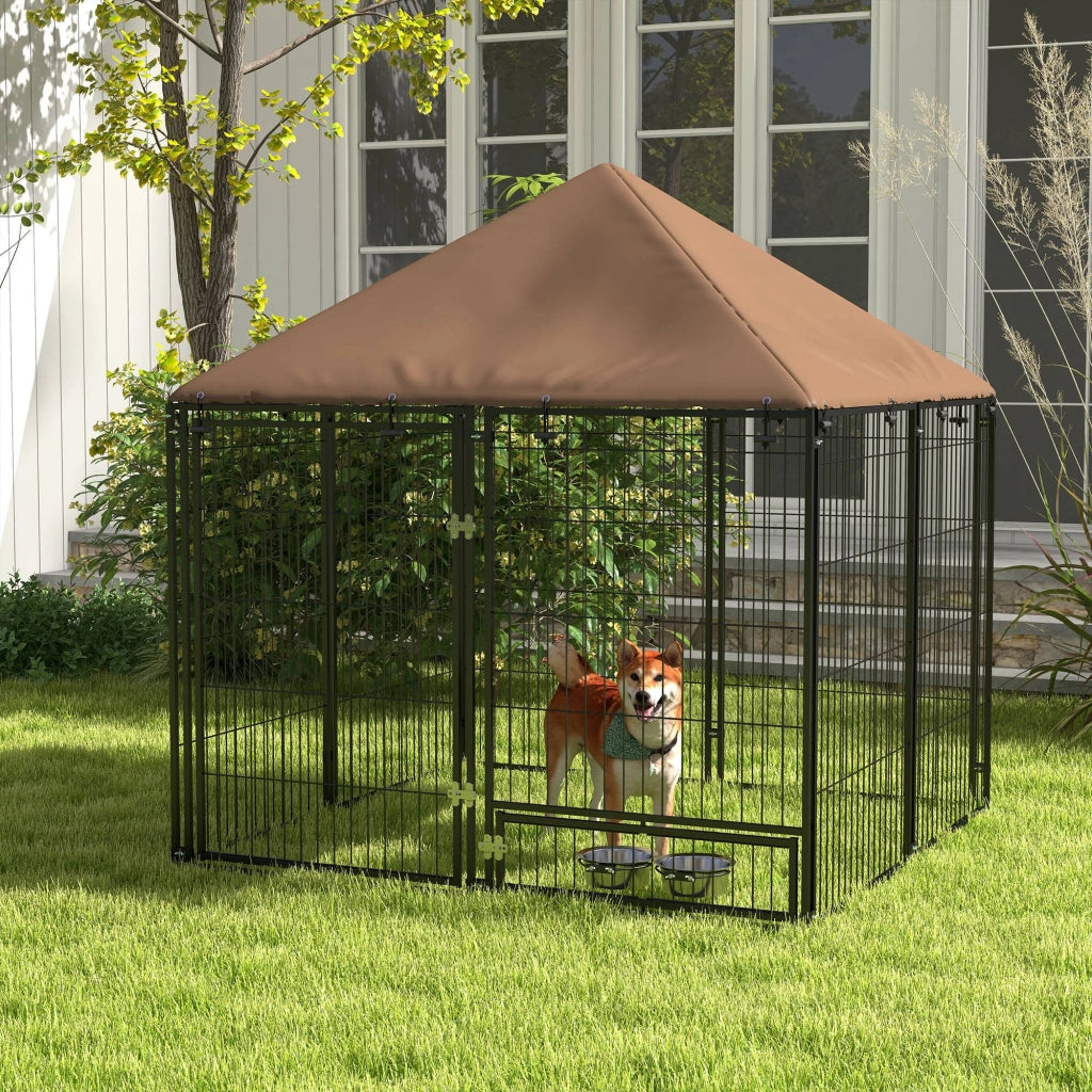 Recinto per Cani in Metallo e Tessuto ¨C zephmum ¨C 141x141x151 cm Nero e Marrone