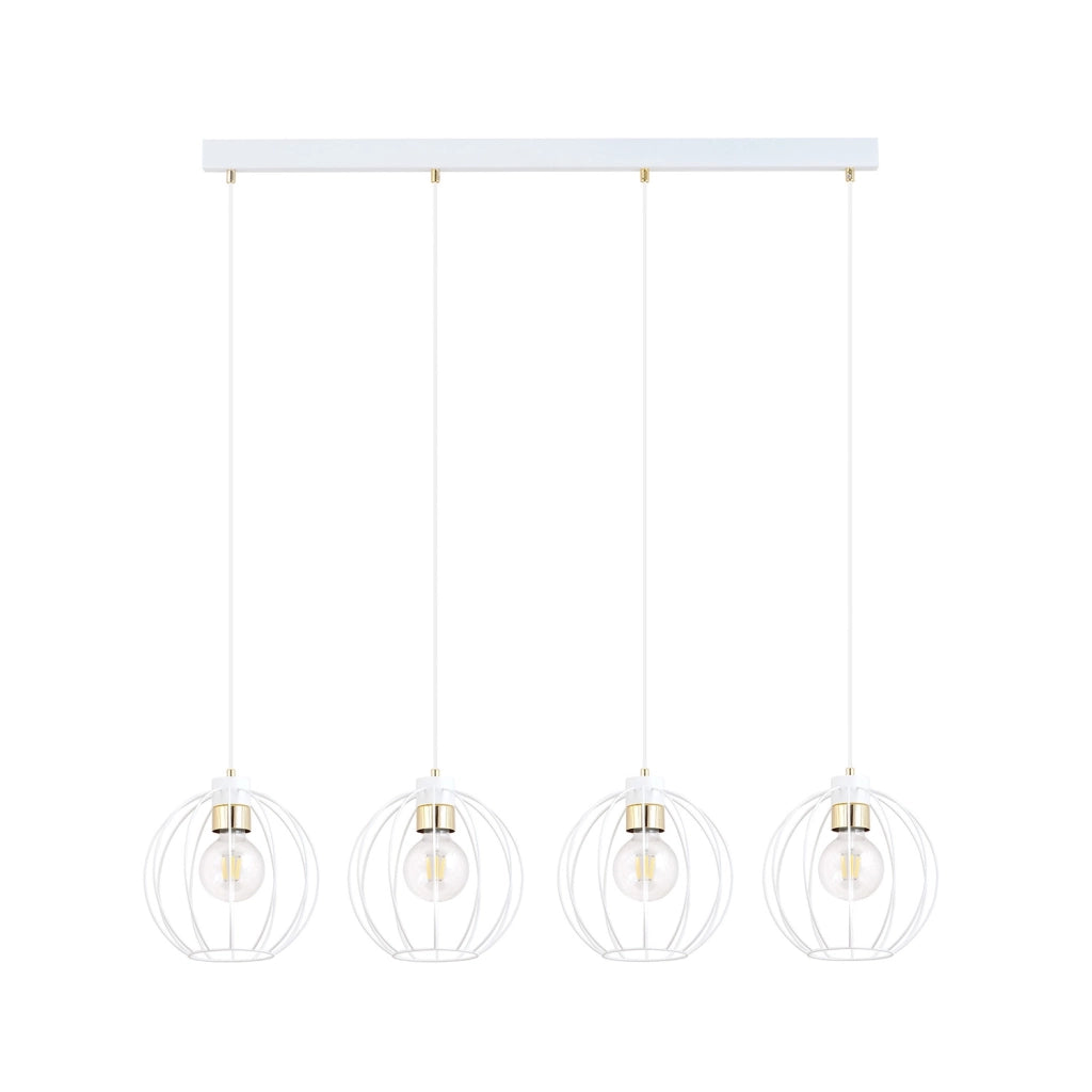 Sospensione Industrial 4 Luci Tiwaz Acciaio Bianco A Paralumi Gabbia Con Oro