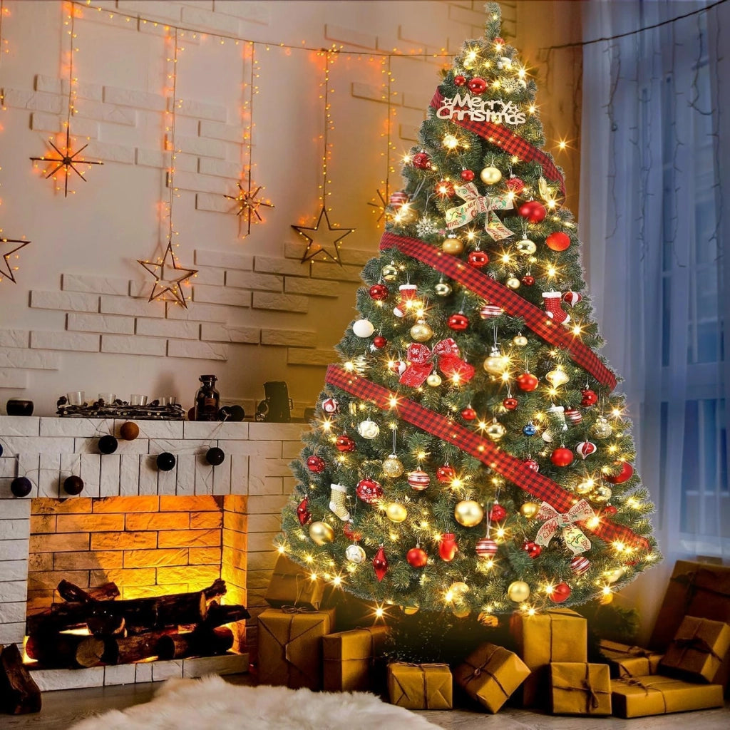 Albero di Natale Artificiale Verde 137cm Abete Tradizionale Folto con Base in Metallo