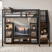 Letto a soppalco 90x200 cm nero con supporto TV e presa