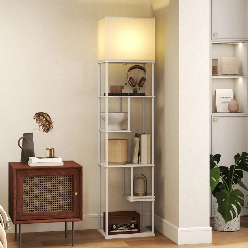 Lampada da terra ULEVR 171 cm con 5 ripiani, LED 9 W dimmerabile 3000-6500 K e telecomando, bianca