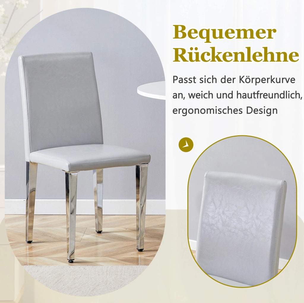SEDIA da pranzo moderna Set da 4 pezzi 90 cm PU grigio chiaro e metallo argento
