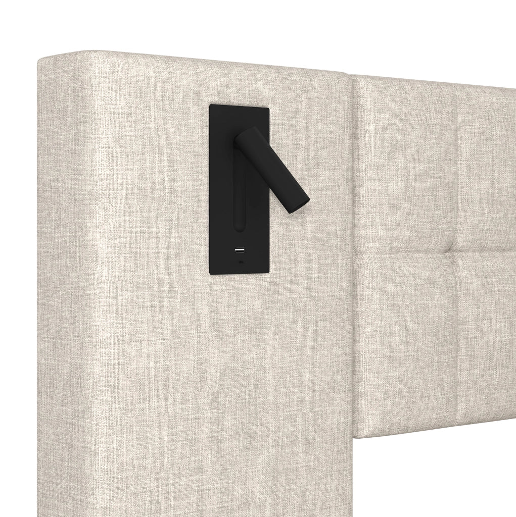 Letto imbottito 180x200 cm beige in lino con LED, luce da lettura e USB