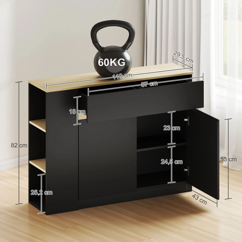 Mobile da cucina con 2 cassetti e 3 ripiani ¨C Xylo ¨C Nero 110x29,5x82 cm
