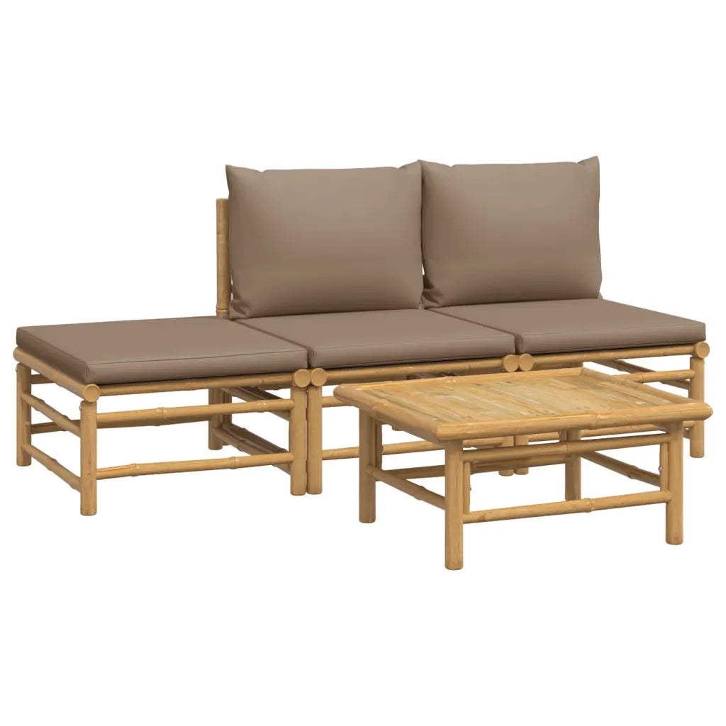 Set Salotto da Giardino 4pz con Cuscini Tortora Bambù 3155139