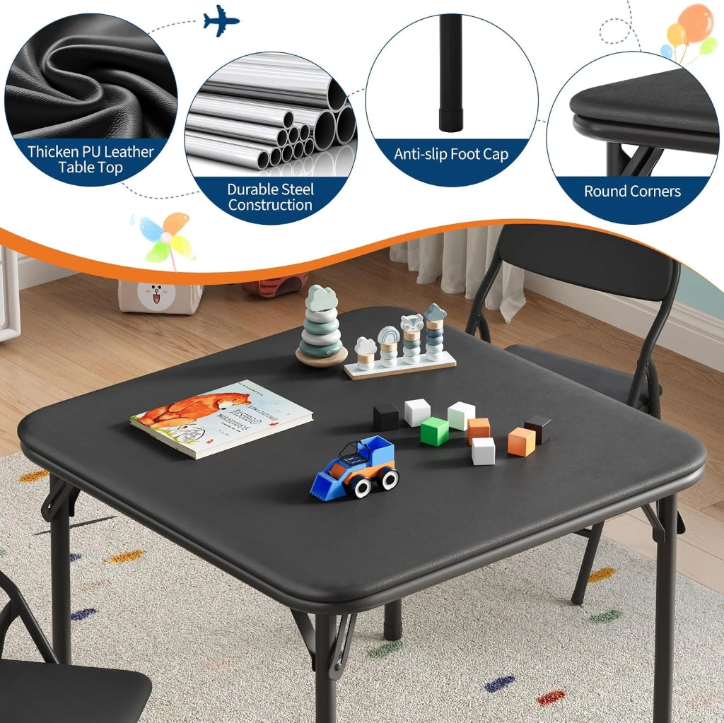 Set di tavolo e sedie pieghevoli da 5 pezzi per bambini con