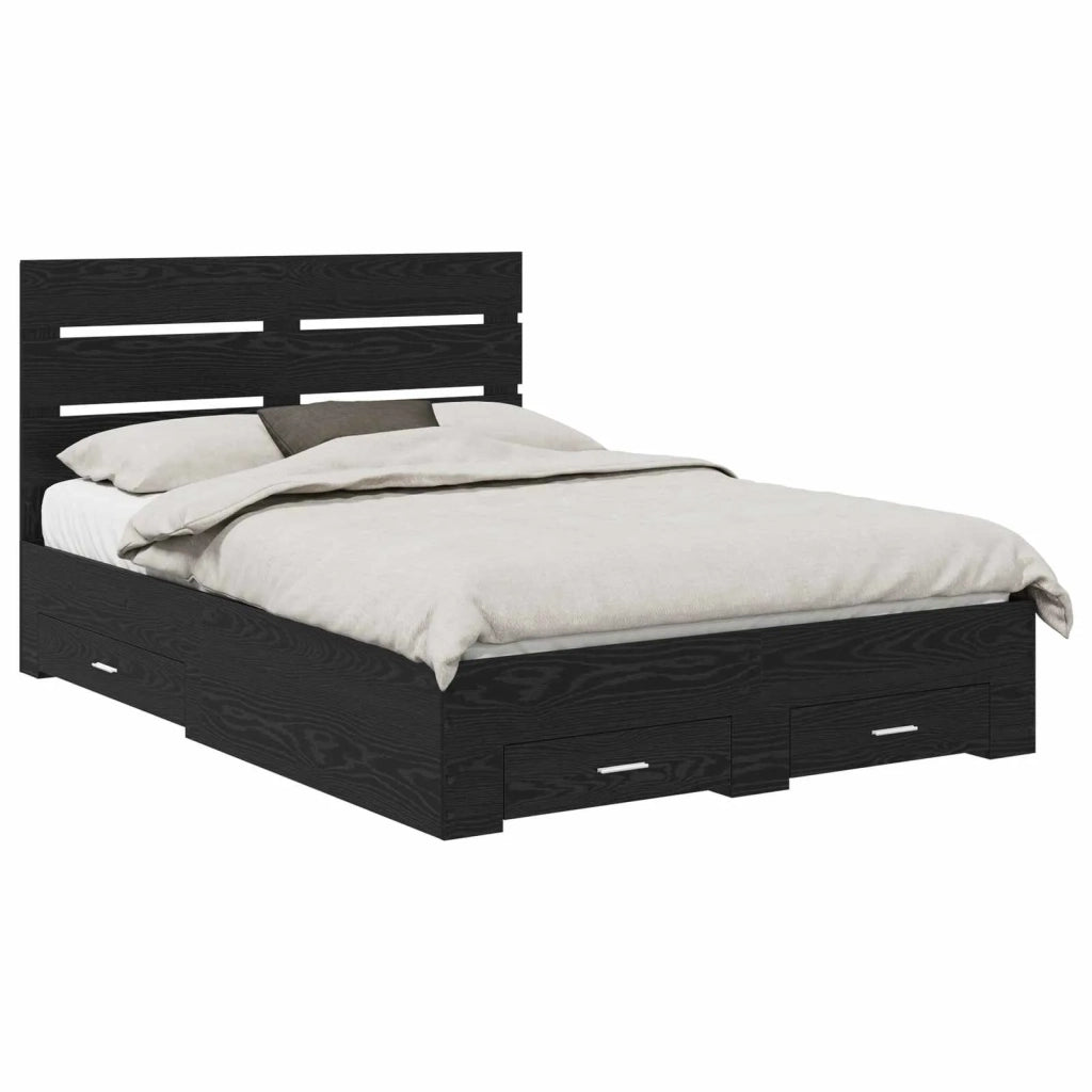Letto matrimoniale | Letto per adulti | Struttura del letto Rovere Nero Legno multistrato