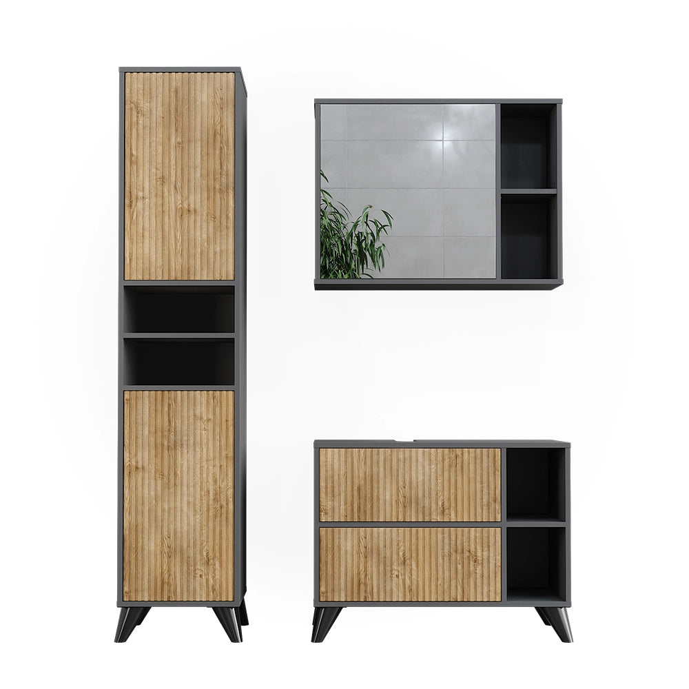 Vicco Set di mobili da bagno Antracite/quercia di montagna 80 cm, set 3