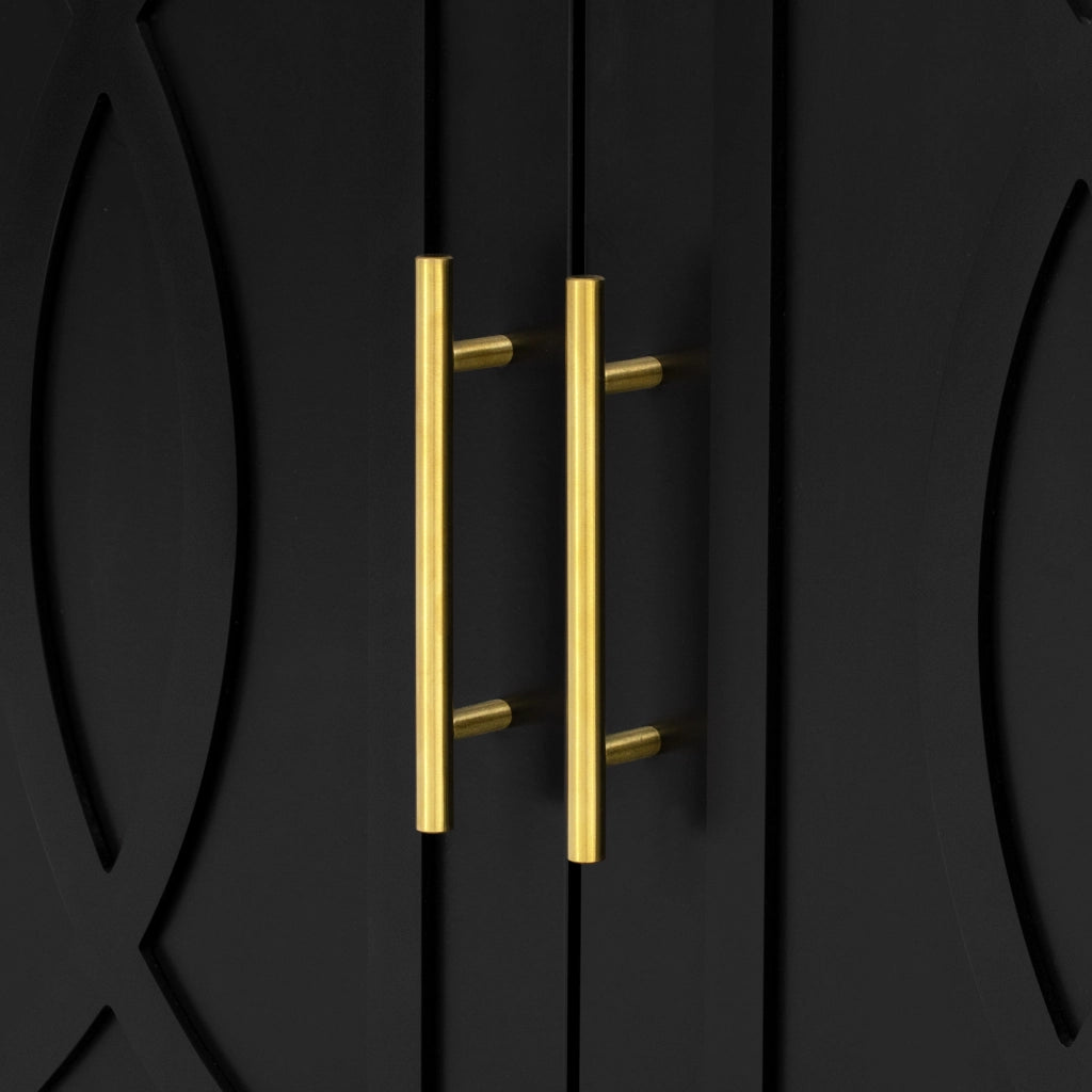 Credenza alta con LED ripiano regolabile 2 ante e 3 vani aperti in MDF nero per cucina soggiorno 76,2 × 40,1 × 180 cm