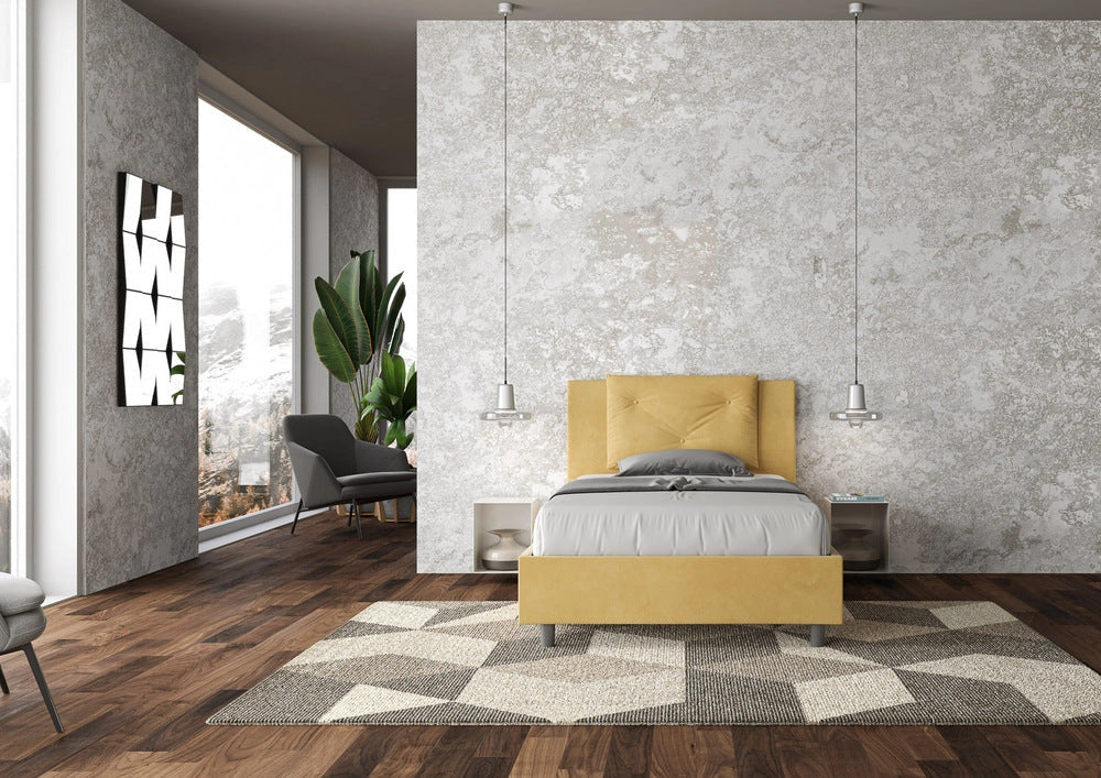 Letto Singolo 100x200 cm con Rete e Contenitore Appia Ocra