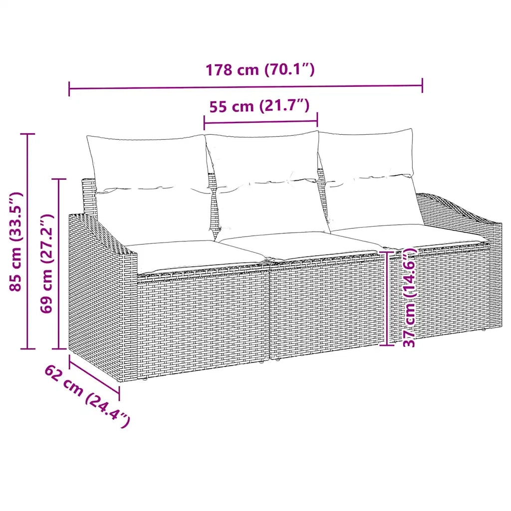 Set di divani con cuscino 3 pz | Set Salotto da Giardino Nero polyrattan