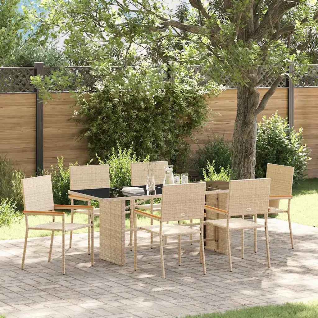 Set da Pranzo per Giardino 7 pcs Beige polyrattan