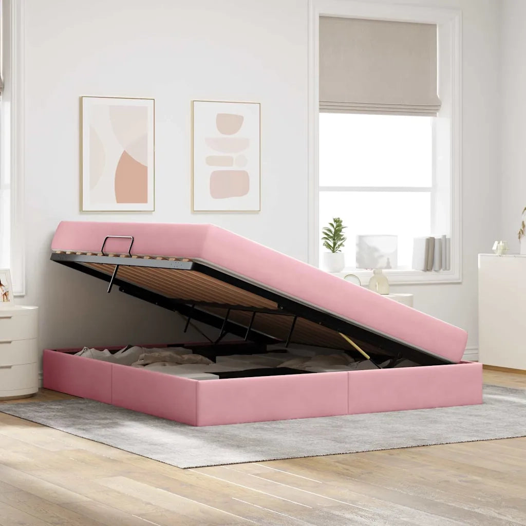 Letto con contenitore e materasso Rosa 160 x 200 cm Velluto 3399735