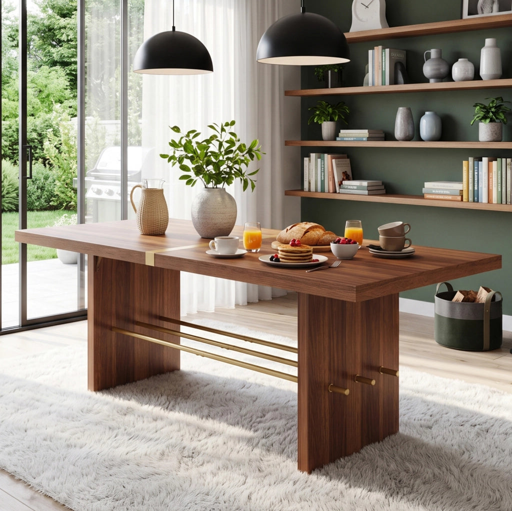 Tavolo da pranzo 180x75 cm in MDF noce e oro
