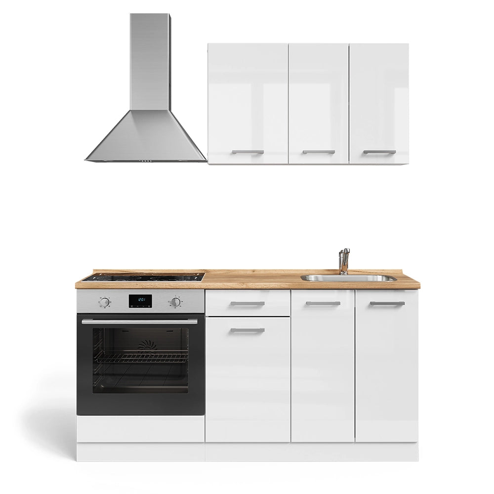 Vicco Cucina completa Bianco lucido/bianco 160 cm con colonna forno senza piano di lavoro
