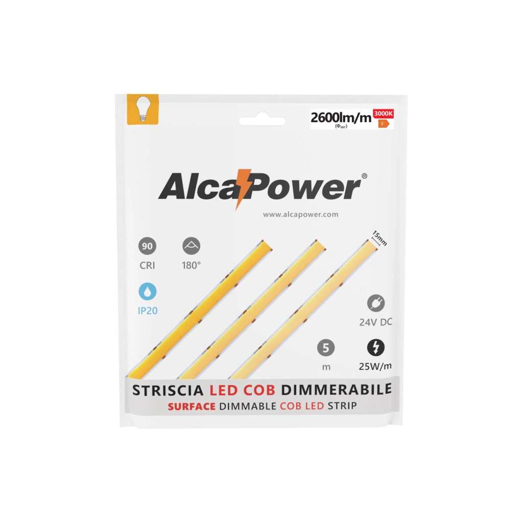 Striscia led 5m COB SURFACE IP20 monocolore da 25W/MT 24V - 3000K
