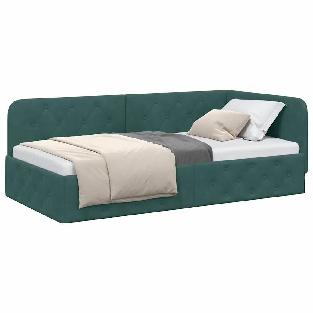 Cornice del letto ad angolo Verde Scuro 100 x 200 cm Velluto