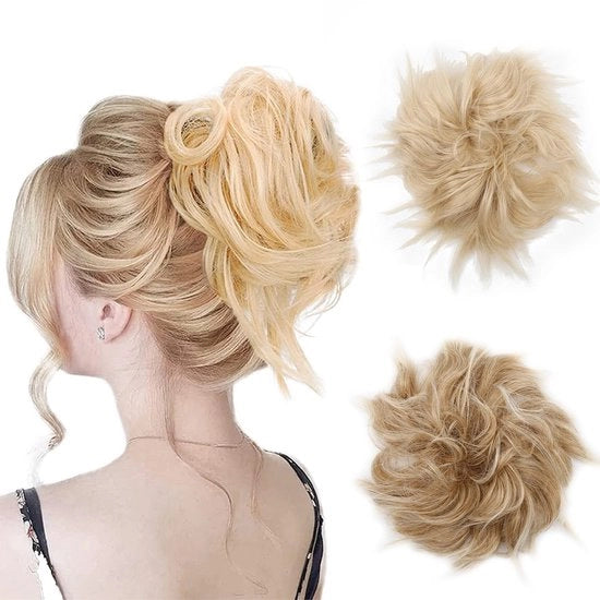 Haarstuk 2 pezzi - Haarstuk con elastico - Messa voluminosa con chignon - Estensione capelli sintetica - Adatto a ogni forma del viso - Fibre resistenti al calore - Haarknot.