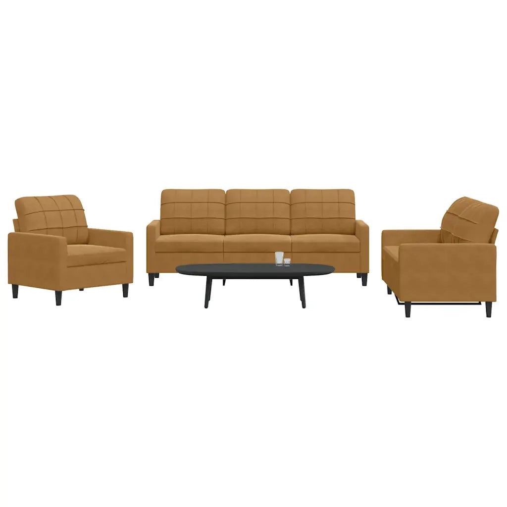 Set di Divani 3 pz con Cuscini Marrone in Velluto