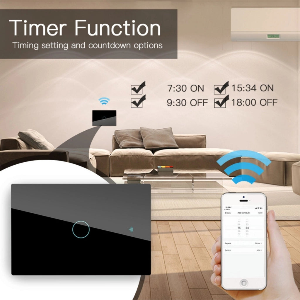 A2ZWORLD Interruttore Da Scatola 503, Touch Nero, WIFI 2.4G+BLE+RF 433MHz, Bluetooth BLE Mesh, TUYA Smart Life, 220V 10A, 120X72X38mm Per Scatola 503, IP20, Disponibili 1,2,3,4 Tasti (1 Tasto)
