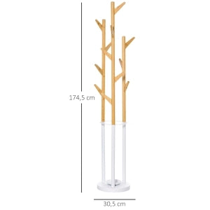 Appendiabiti salvaspazio con 13 ganci e portaombrelli integrato in bambù e metallo naturale 30,5 × 30,5 × 174,5 cm