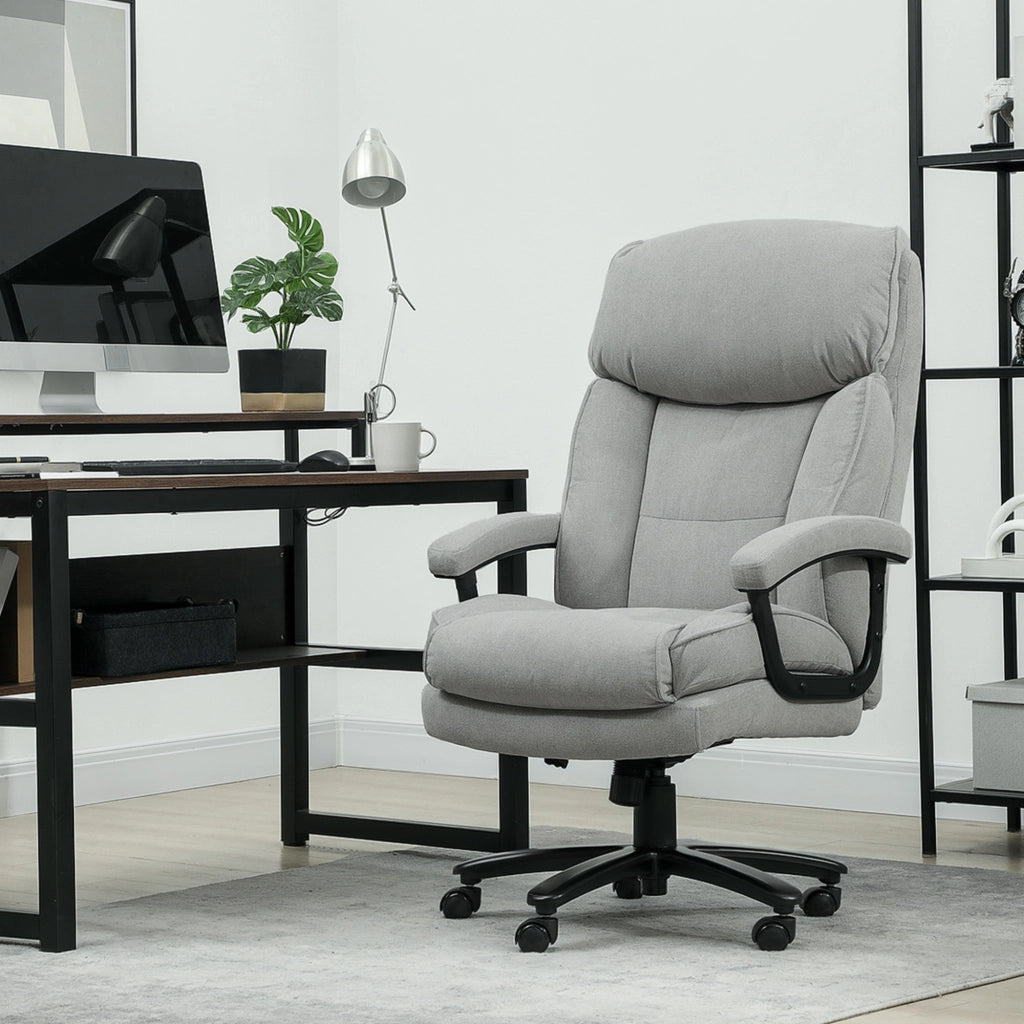 Sedia da ufficio ergonomica per carichi pesanti, poltrona direzionale regolabile con ruote, portata 200 kg, in tessuto grigio chiaro