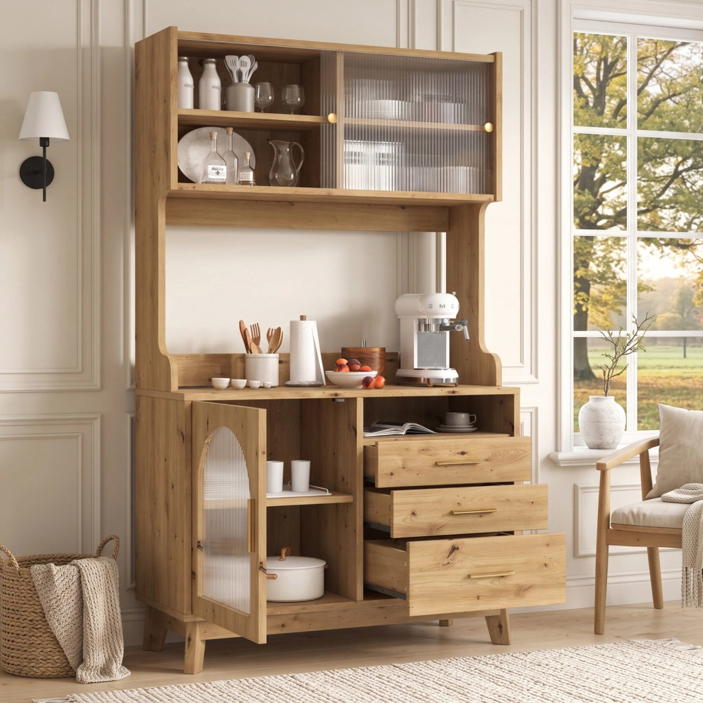 Credenza alta con frontale in acrilico, prese e USB