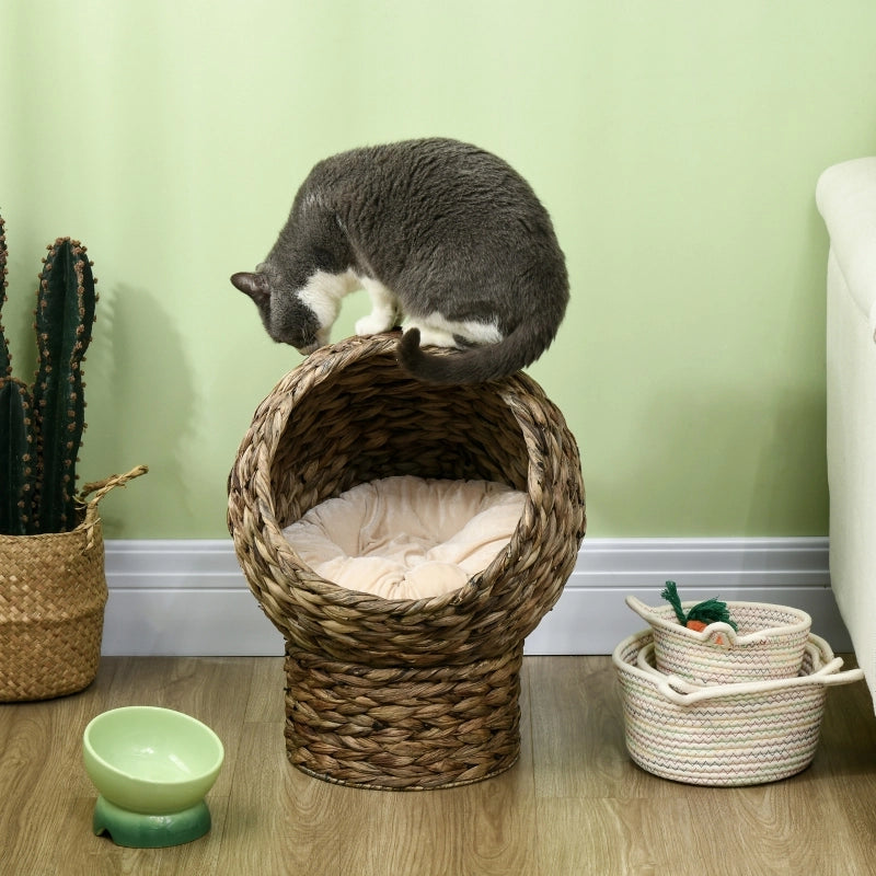 Cesta per gatti in rattan, cuccia per gatti, casetta per gatti, lettino per gatti con cuscino, cuccia per animali domestici, giacinto d'acqua,