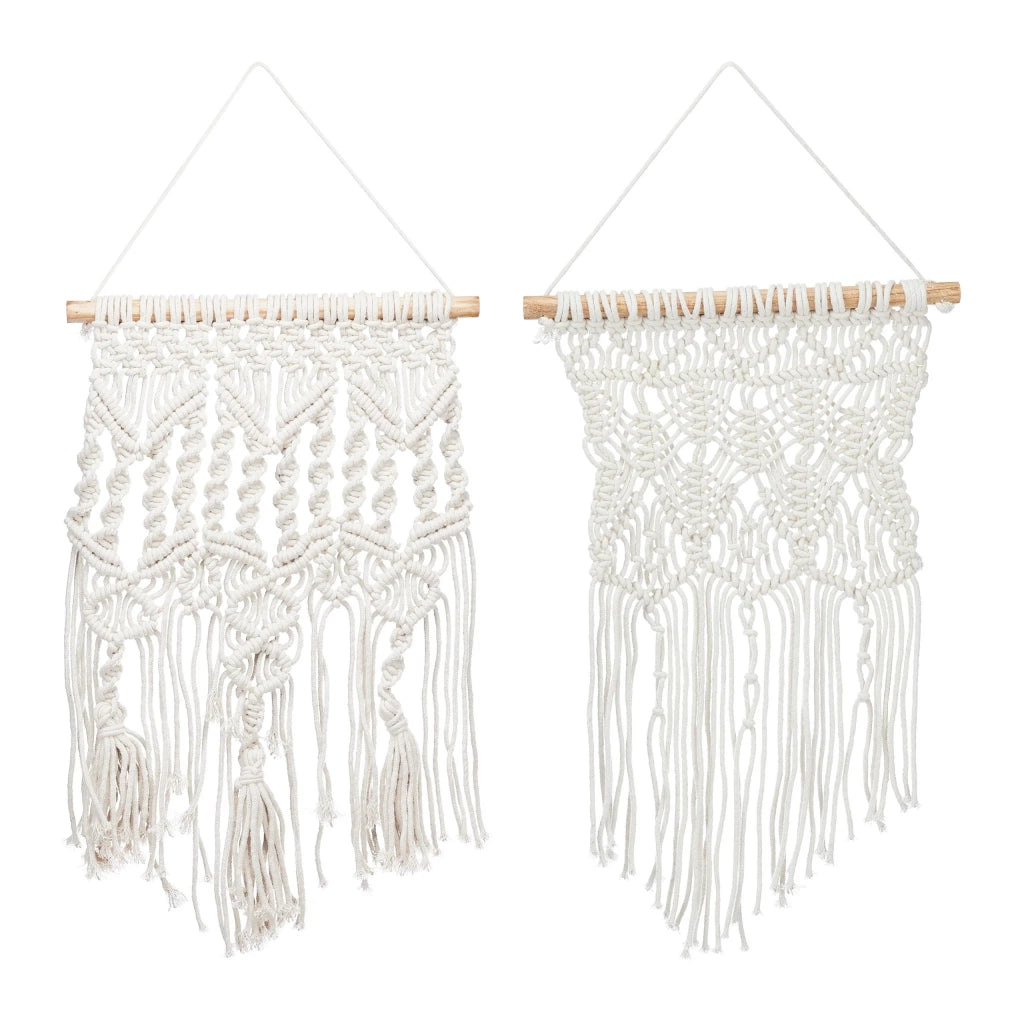 Set di 2 macramè da parete decorativi boho sala da pranzo 60 x 40 cm in cotone crema 13_0011671