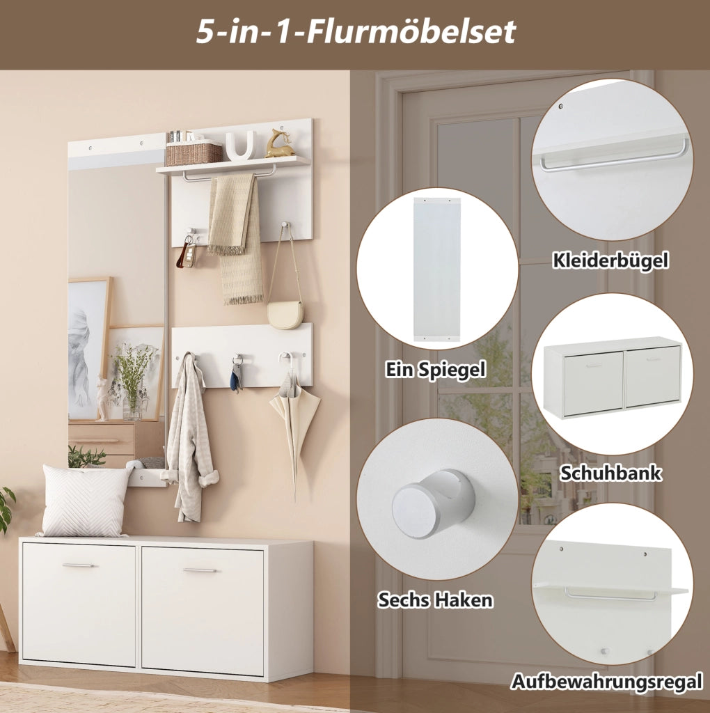 Set guardaroba da ingresso 4 pezzi con specchio e scarpiera; bianco