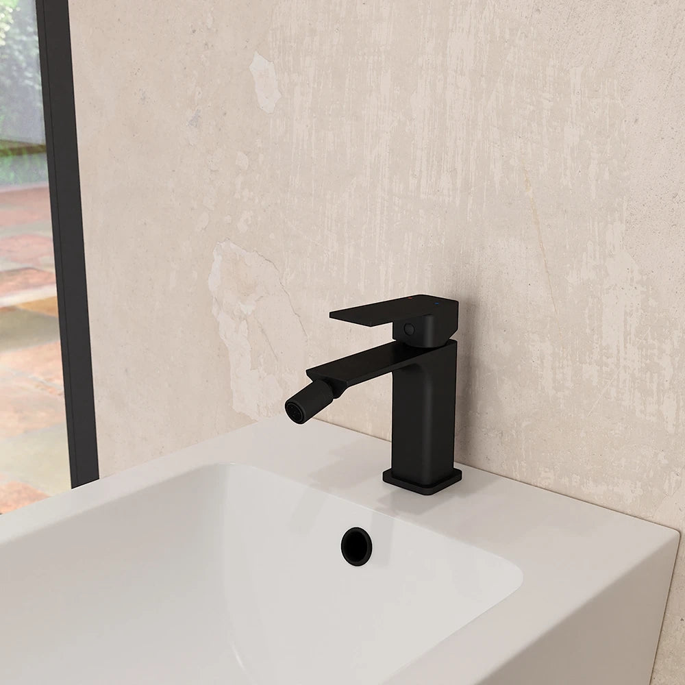 Coppia miscelatori lavabo bidet senza scarico slim nero opaco | Ingrid