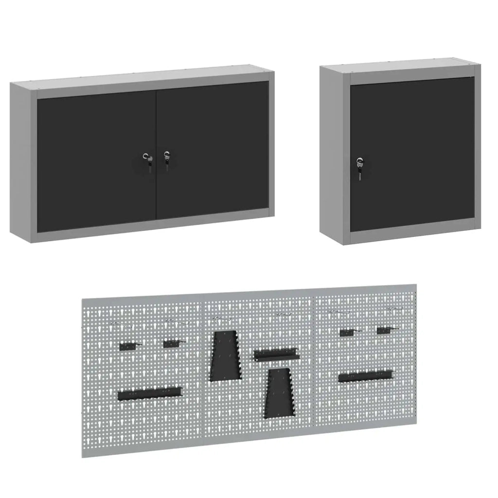 Mobile da lavoro 8 pcs Nero Legno ingegnerizzato e acciaio 3321464