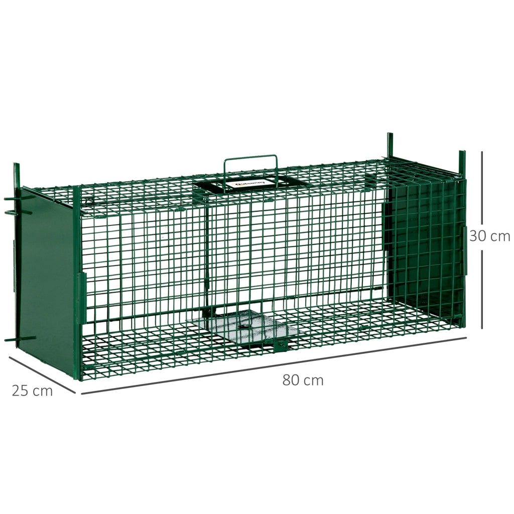 Gabbia di Cattura per Animali Vivi con 2 Porte ¨C Xylo ¨C 80x25x30 cm Verde Scuro