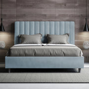 Letto imbottito Letto Matrimoniale alla Francese 150x190 cm Agueda - Con rete,Microfibra,Azzurro