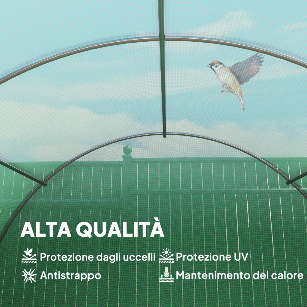 Serra per Orto a Tunnel con Porta Avvolgibile e 8 Finestre, Serra da Giardino con Copertura in PE e Struttura in Acciaio, 6x3x2 m, Verde