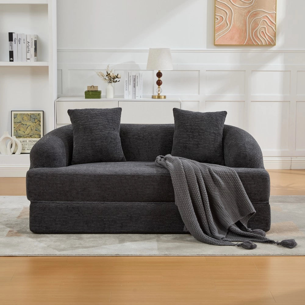 Divano letto 2 posti ¨C Minimal ¨C grigio scuro tessuto chenille con cuscini