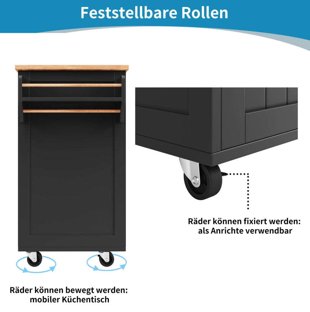 CARRELLO CUCINA 102x45x92 cm Nero in MDF e Metallo