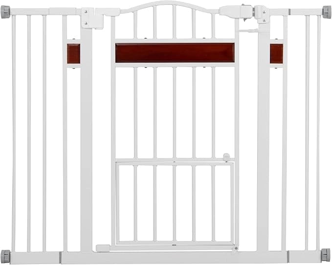 Cancelletto per Bambini per Aperture 74-104 cm, Cancello per Bambino con Porta Piccola, 2 Estensioni e Doppio Blocco, Cancelletto in Metallo da Interno per Cucina, Scale e Soggiorno (Bianco)