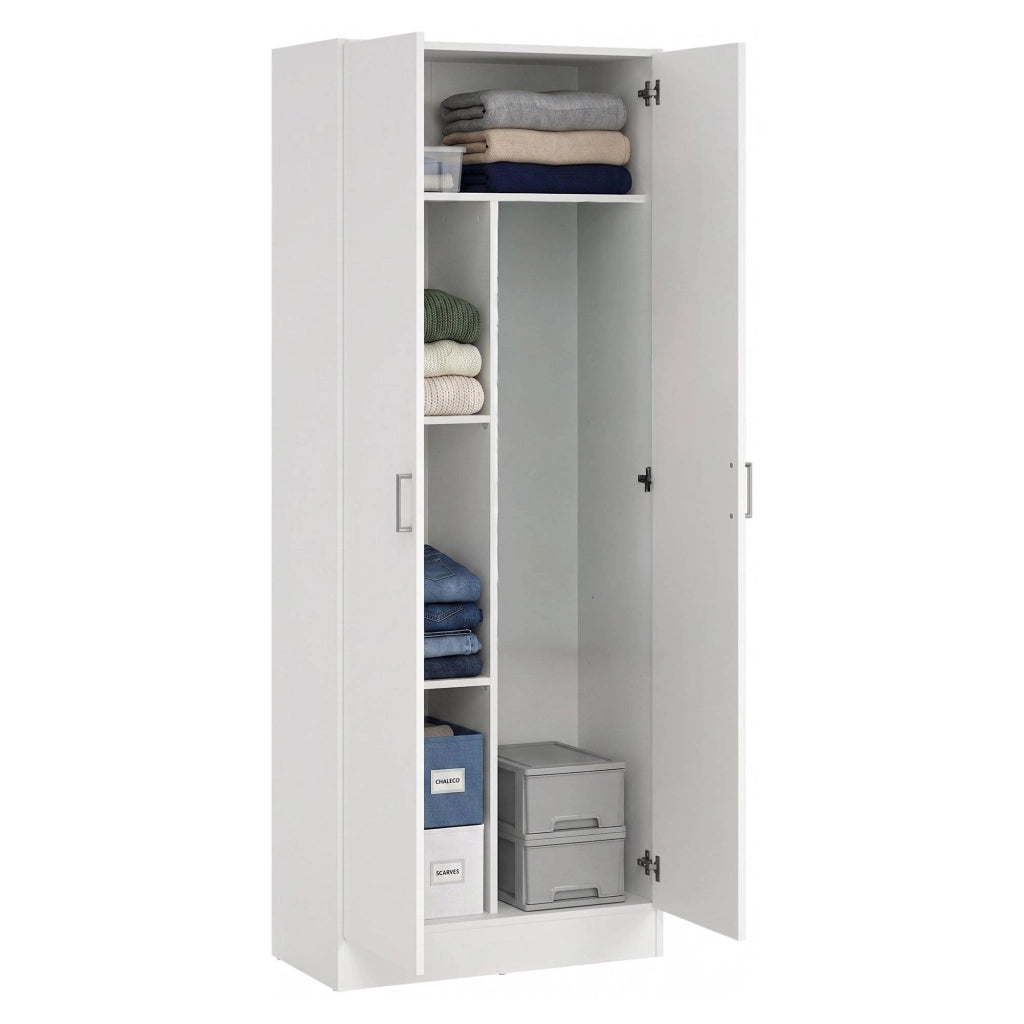 Sora, Armadio Multiuso 2 Ante 3 Ripiani, 34.6x180h cm Bianco