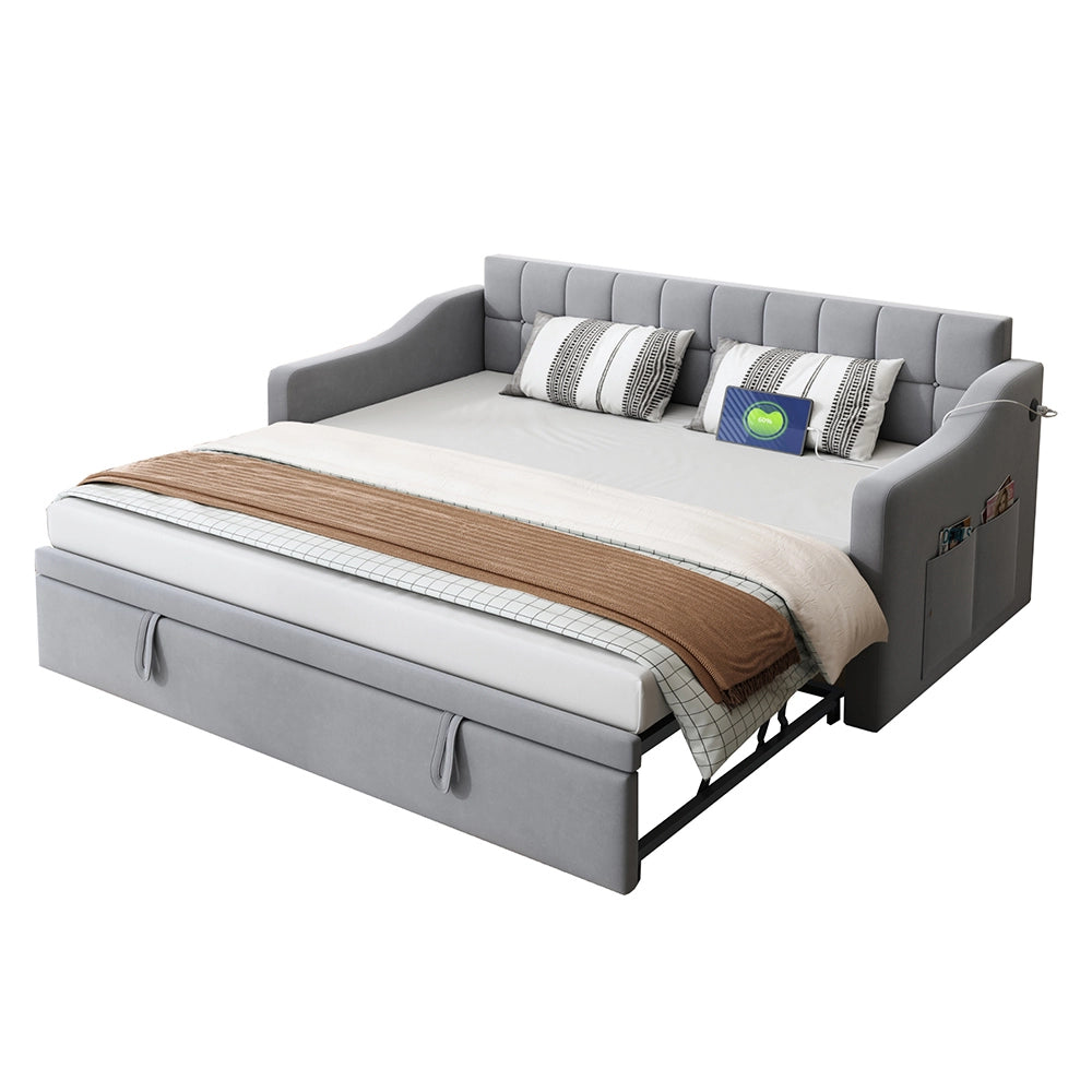 Divano letto 2 in 1 - Xylo - 90/180 cm velluto grigio chiaro