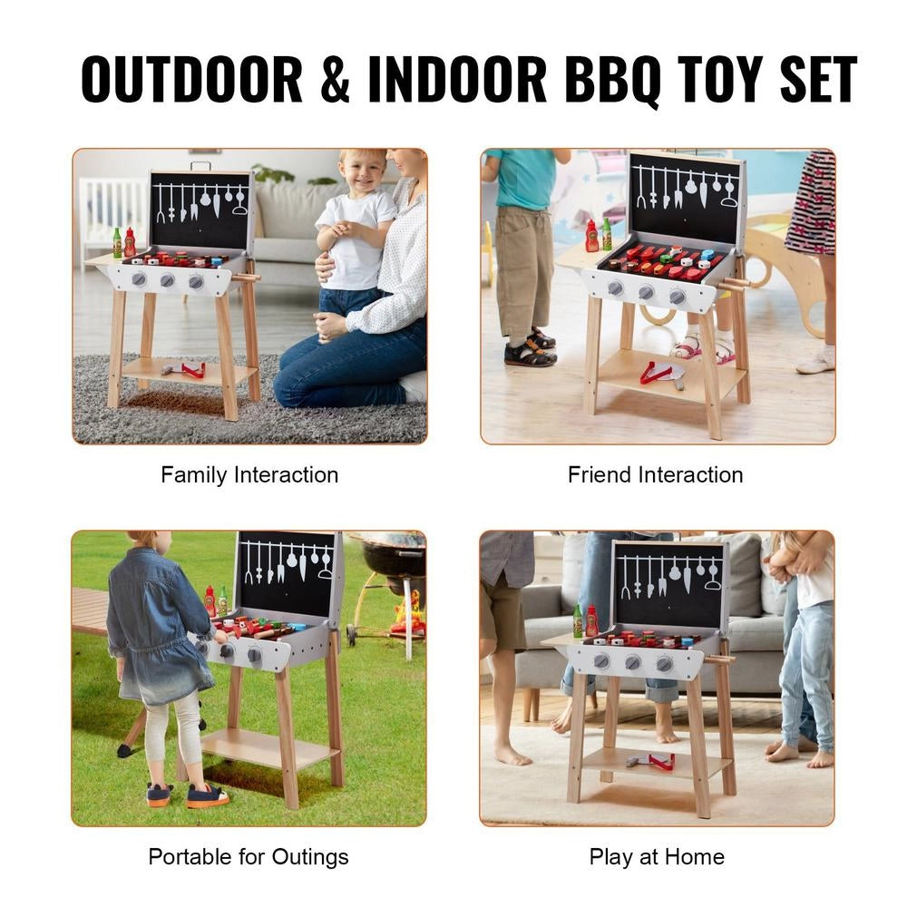 Wooden Toy Grill, Children's Grill Playset With Play Food And Grilling Tools, Wooden Kitchen Accessories For Play Food (21 Pieces), Role-playing Cooking Toy For Toddlers, Boys And Girls Aged 3 And Up, Gift