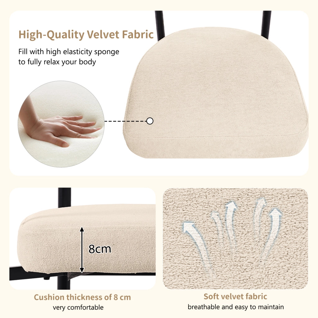 Sedia da pranzo con seduta ampia e schienale ergonomico in velluto beige e ferro