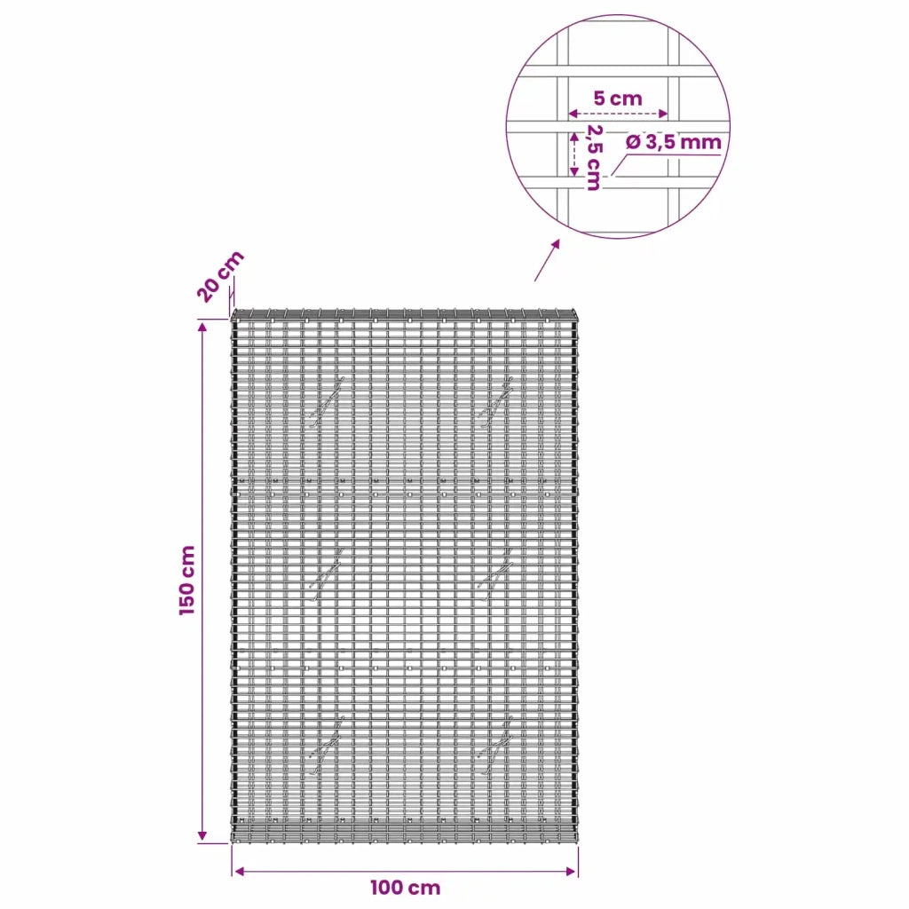 Gabione con Filo da 3,5 mm e Rete da 5x2,5 cm 100x20x150 cm 3461684