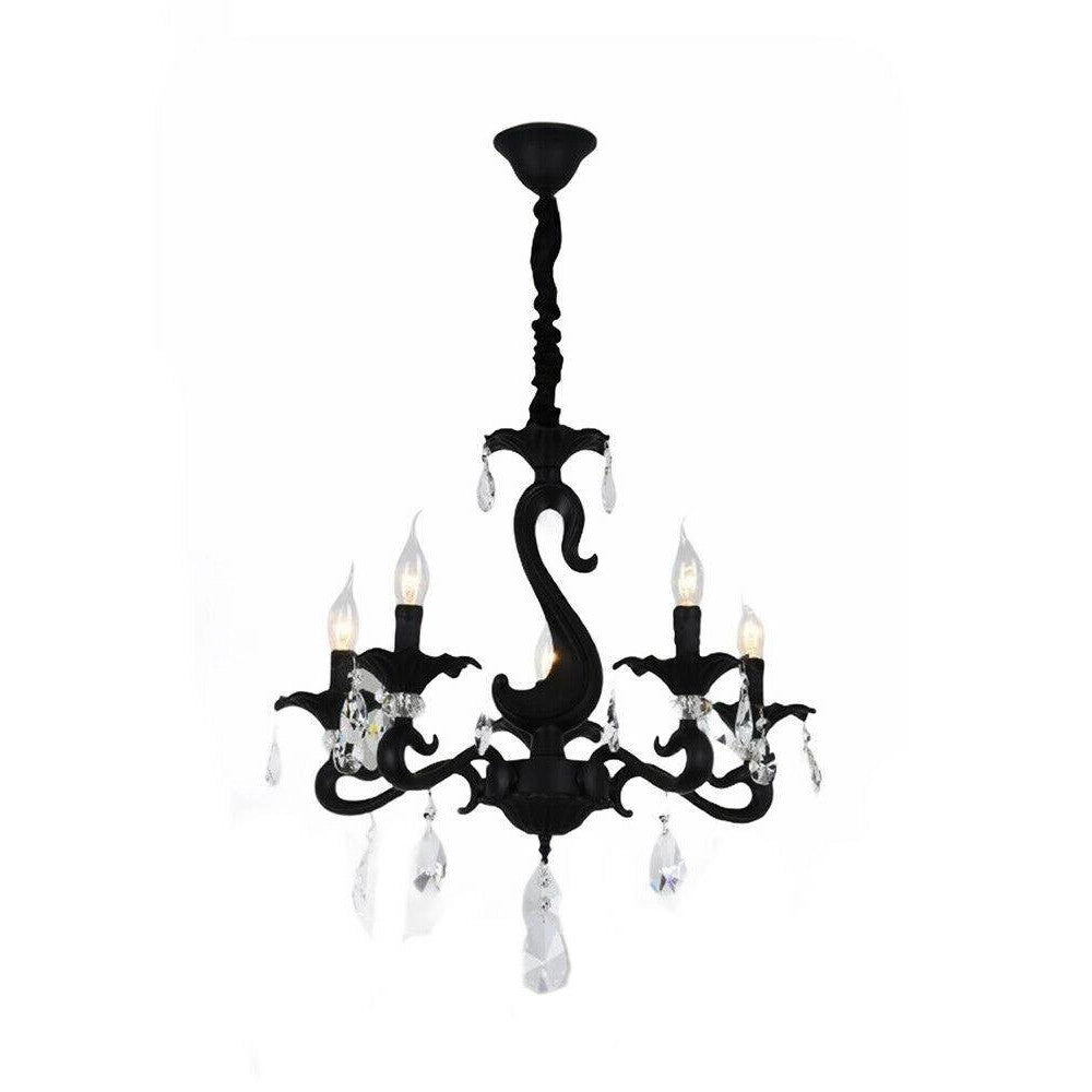 Trade Shop - Lampadario Classico Attacco E14 5 Bracci Con Pendenti In Acrilico Lampada A15-5 -
